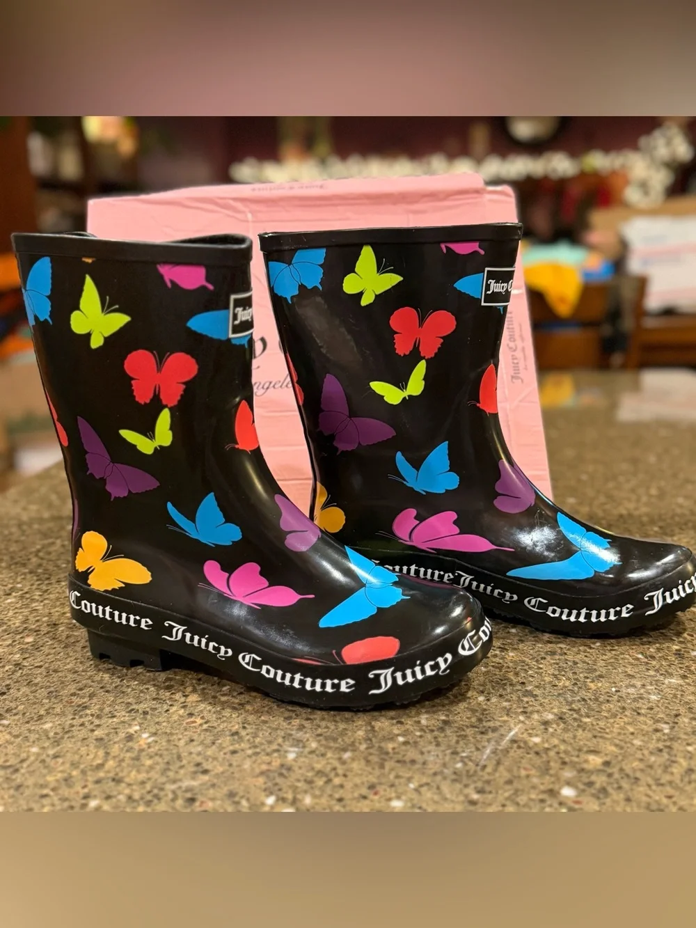 NEW JUICY COUTURE Colorful Butterfly Rain boots - Size 9